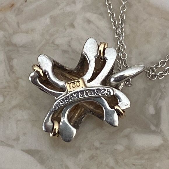Vintage Tiffany & Co. 18K Gold & Sterling Silver Signature "X" Pendant Necklace - Picture 5 of 7